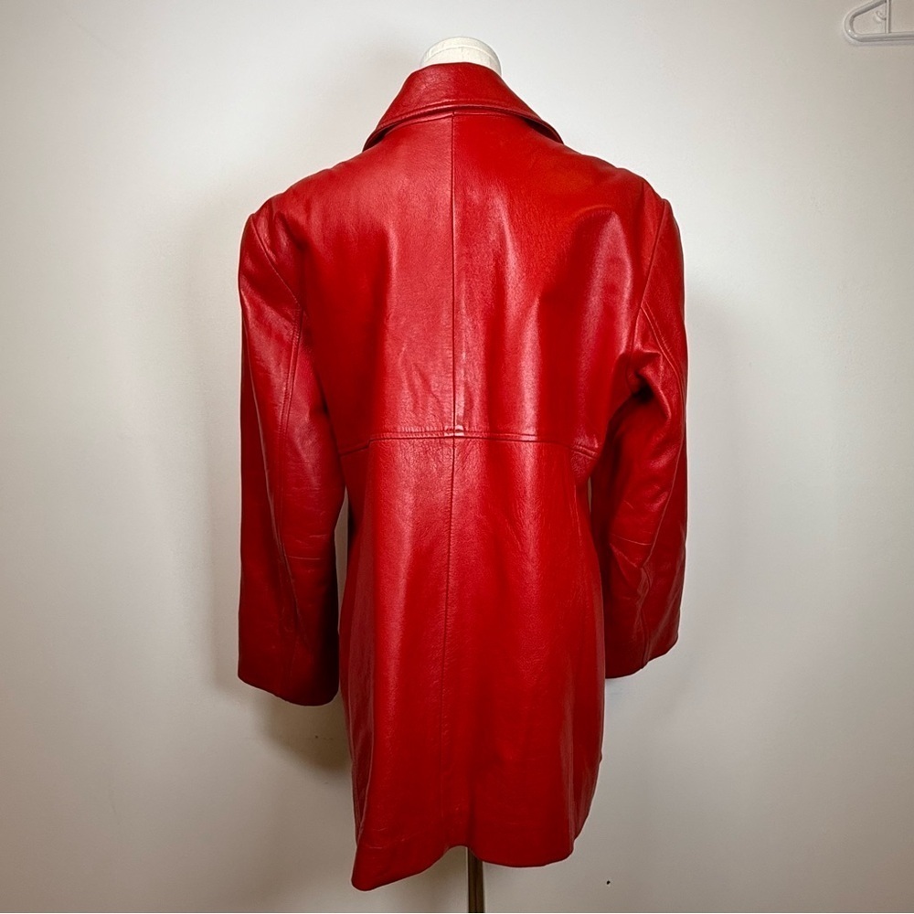 Vintage Studio Retro 80’s Red Leather Jacket Padded Shoulders Womens Size Large - Picture 5 of 10